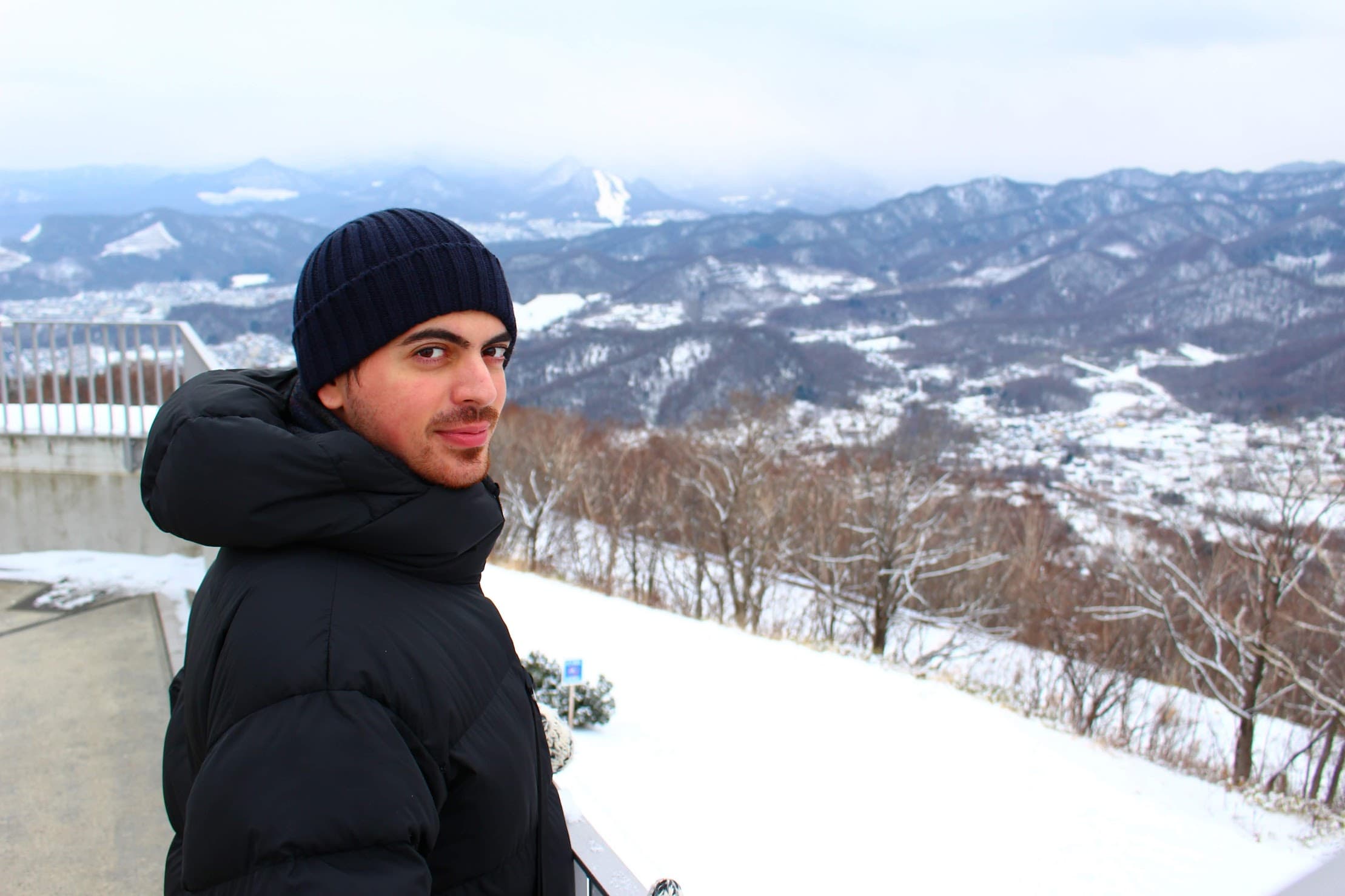 Nicolas on a snowy mountain in Japan